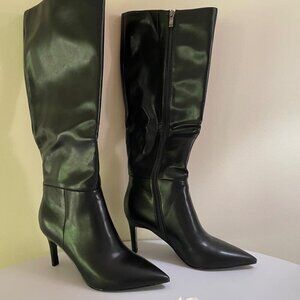 🆕Women Black Faux Leather Pointed Toe Tall  Stiletto Heel Zipper Dress Boots